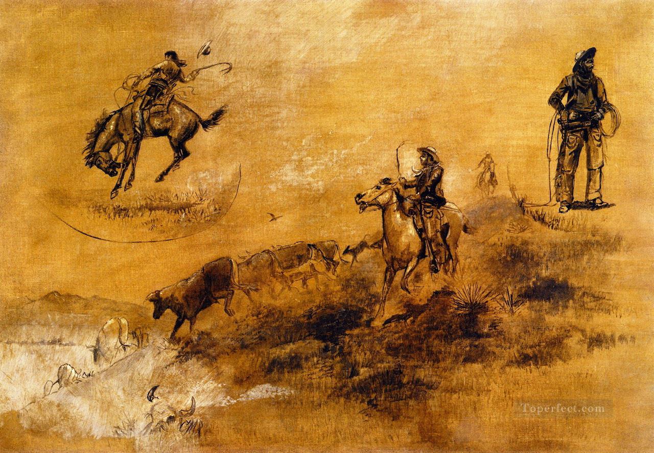 bronco revienta conduciendo en 1889 Charles Marion Russell Vaquero de Indiana Pintura al óleo